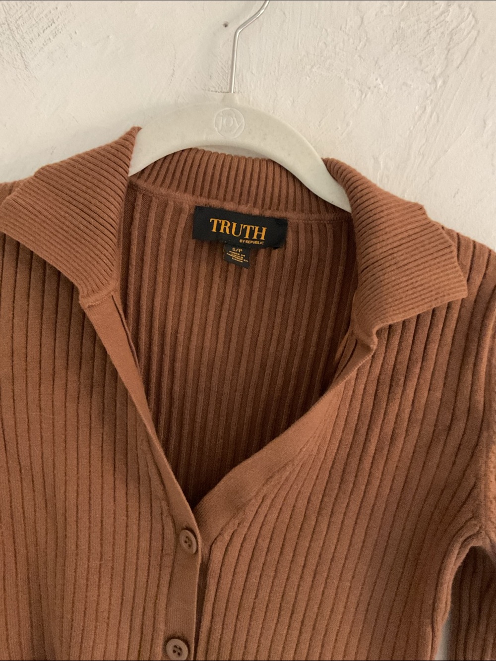 Truth by Republic Ribbed Polo Cardigan Sweater Size S/P  Brown - Picture 2 of 8